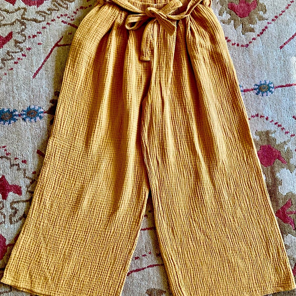 Emile et Ida S cotton gauze wide pants Caramel yellow flowy casual elastic waist